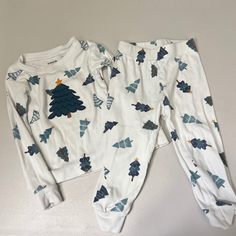 Pekkle Kids Organic Cotton Christmas Tree Pajama Set White 2T 1803535